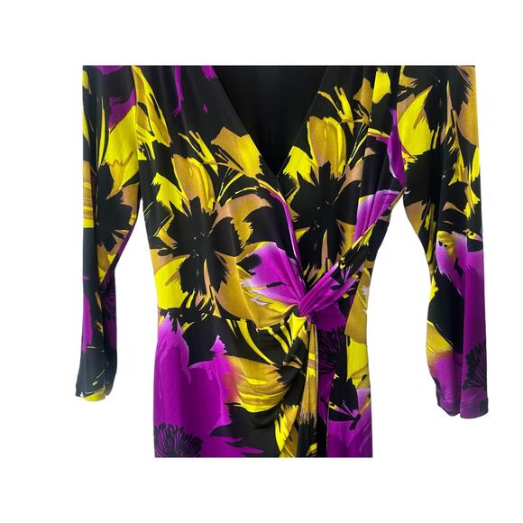 CACHE Purple & Black Tropical Floral Faux Sheath Wrap Dress Women's Small - Picture 3 of 7